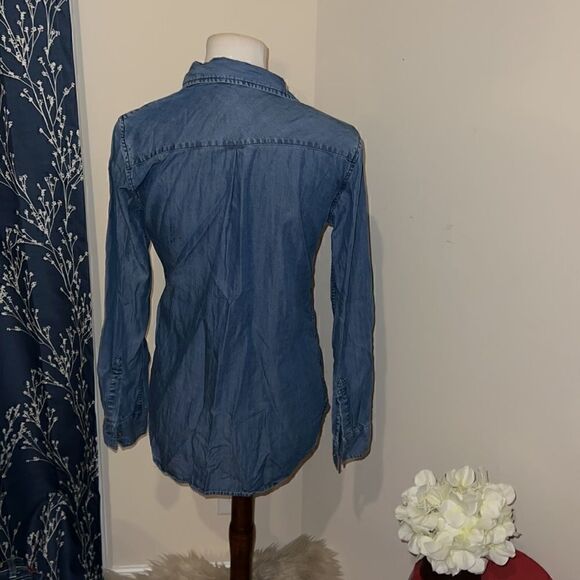 Rails Carter Dark Vintage Wash Chambray Button Front Long Sleeve Top sz S FLAW - Picture 3 of 10
